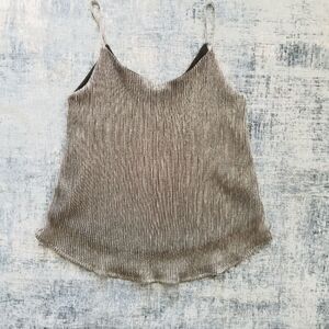 Metallic Silver Ribbed Tank Top Small